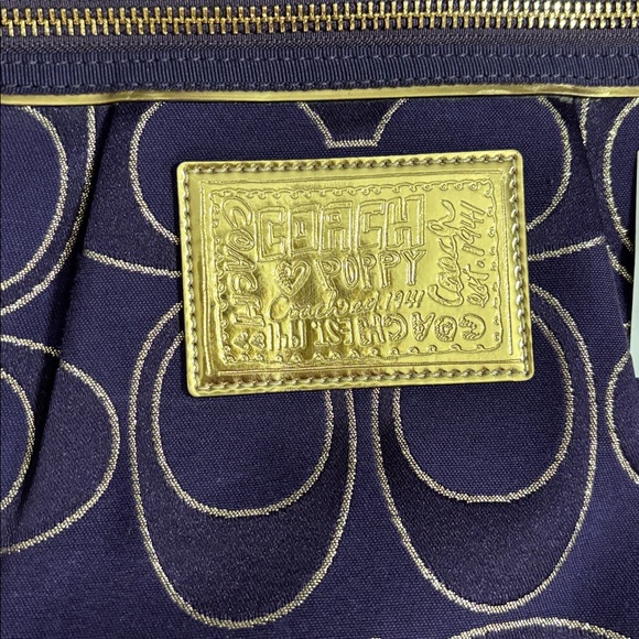 Coach Poppy Collectiom Dark Purple/Gold  Tote with Sz (L) - Like NEW!! - Picture 4 of 11